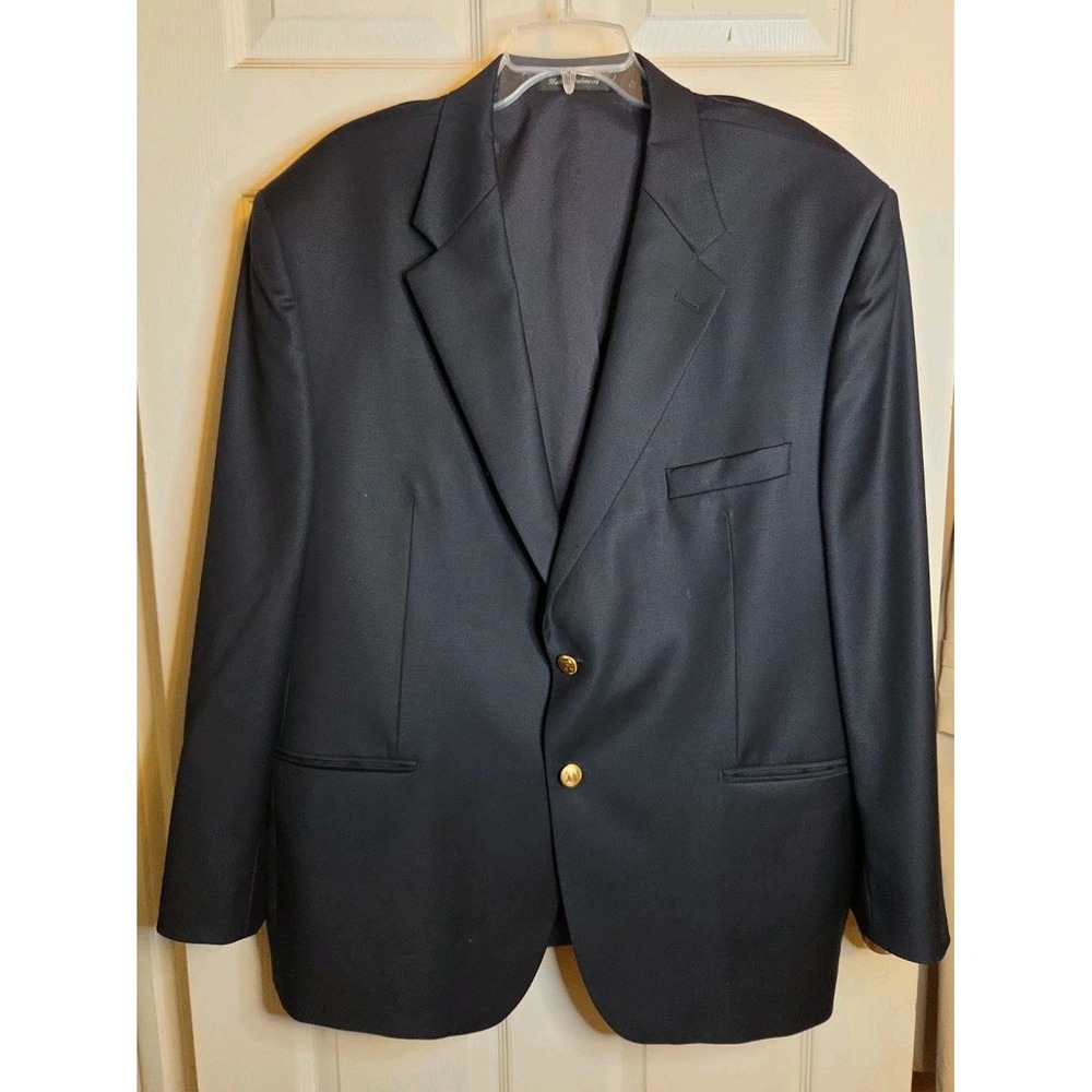Lauren Ralph Lauren Mens Blazer 48R Navy Blue 100% Wool Gold Buttons Sport Coat